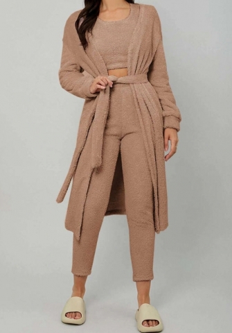 (Coffee)(Tops+Coats+Long Pants)2024 Styles Women Sexy&Fashion Sprint/Summer TikTok&Instagram Loungwear Three Piece Sets