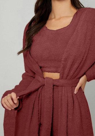 (Dark Red)(Tops+Coats+Long Pants)2024 Styles Women Sexy&Fashion Sprint/Summer TikTok&Instagram Loungwear Three Piece Sets