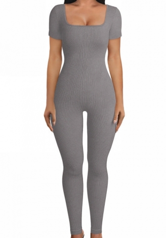 (Real Image)2024 Styles Women Sexy&Fashion Sprint/Summer TikTok&Instagram Solid Color Round Neck Short Sleeve Jumpsuit