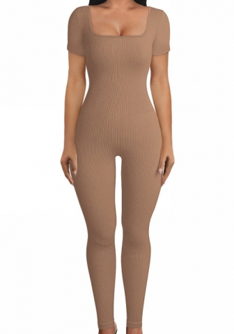 (Real Image)2024 Styles Women Sexy&Fashion Sprint/Summer TikTok&Instagram Solid Color Round Neck Short Sleeve Jumpsuit