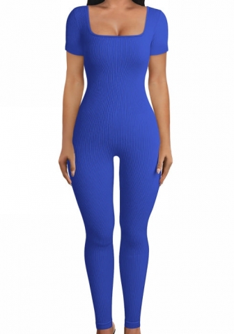 (Real Image)2024 Styles Women Sexy&Fashion Sprint/Summer TikTok&Instagram Solid Color Round Neck Short Sleeve Jumpsuit