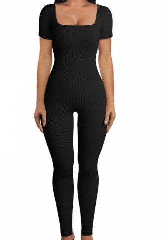 (Real Image)2024 Styles Women Sexy&Fashion Sprint/Summer TikTok&Instagram Solid Color Round Neck Short Sleeve Jumpsuit