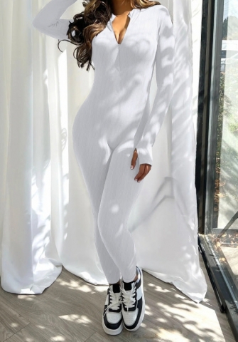 (Real Image)2024 Styles Women Sexy&Fashion Sprint/Summer TikTok&Instagram Solid Color Long Sleeve Front Zipper Jumpsuit