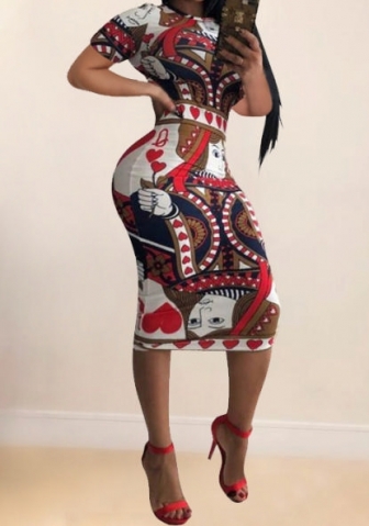 (Real Image)2024 Styles Women Sexy&Fashion Sprint/Summer TikTok&Instagram Print Poker Short Sleeve Maxi Dress