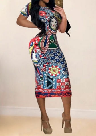 (Real Image)2024 Styles Women Sexy&Fashion Sprint/Summer TikTok&Instagram Print Poker Short Sleeve Maxi Dress