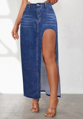 (Dark Blue)2024 Styles Women Sexy&Fashion Sprint/Summer TikTok&Instagram Jeans High Split Maxi Skirts