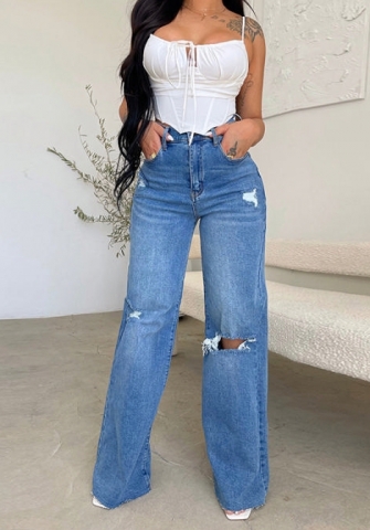 (Real Image)2024 Styles Women Sexy&Fashion Sprint/Summer TikTok&Instagram Ripped Jeans Long Pants