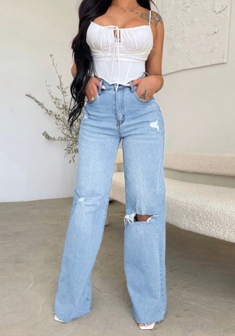 (Real Image)2024 Styles Women Sexy&Fashion Sprint/Summer TikTok&Instagram Ripped Jeans Long Pants