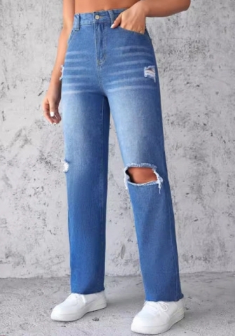 (Real Image)2024 Styles Women Sexy&Fashion Sprint/Summer TikTok&Instagram Ripped Jeans Long Pants