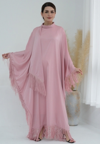 (Real Image)2024 Styles Women Sexy&Fashion Sprint/Summer TikTok&Instagram Muslim Tassel Long Sleeve Maxi Dress