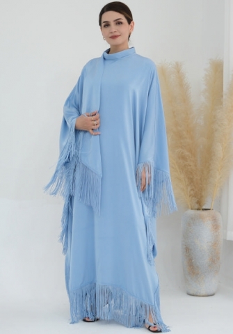 (Real Image)2024 Styles Women Sexy&Fashion Sprint/Summer TikTok&Instagram Muslim Tassel Long Sleeve Maxi Dress