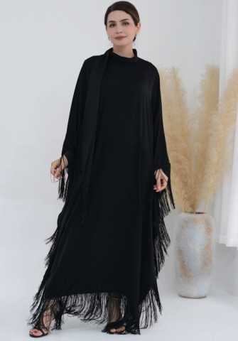 (Real Image)2024 Styles Women Sexy&Fashion Sprint/Summer TikTok&Instagram Muslim Tassel Long Sleeve Maxi Dress