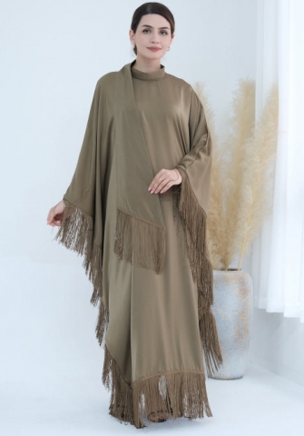 (Real Image)2024 Styles Women Sexy&Fashion Sprint/Summer TikTok&Instagram Muslim Tassel Long Sleeve Maxi Dress