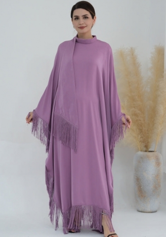 (Real Image)2024 Styles Women Sexy&Fashion Sprint/Summer TikTok&Instagram Muslim Tassel Long Sleeve Maxi Dress