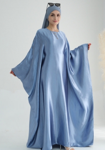 (Real Image)2024 Styles Women Muslim Tassel Long Sleeve Shiny Maxi Dress with Headscarf