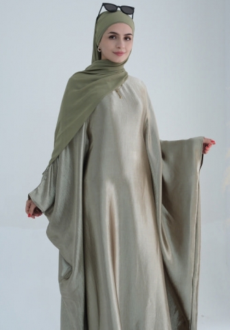 (Real Image)2024 Styles Women Muslim Tassel Long Sleeve Shiny Maxi Dress with Headscarf