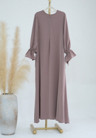 (Real Image)2024 Styles Women Muslim Tassel Long Sleeve Bell Sleeve Solid Color Maxi Dress