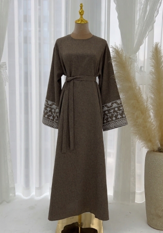 (Real Image)2024 Styles Women Muslim Tassel Long Sleeve Embroidered Elegant Dress Gown