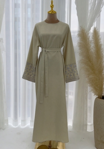 (Real Image)2024 Styles Women Muslim Tassel Long Sleeve Embroidered Elegant Dress Gown