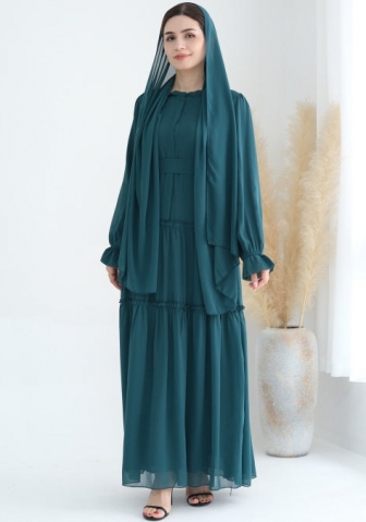(Real Image)2024 Styles Women Muslim Tassel Long Sleeve Pure Beauty Solid Color Dress