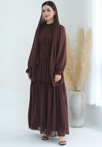 (Real Image)2024 Styles Women Muslim Tassel Long Sleeve Pure Beauty Solid Color Dress
