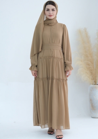 (Real Image)2024 Styles Women Muslim Tassel Long Sleeve Pure Beauty Solid Color Dress