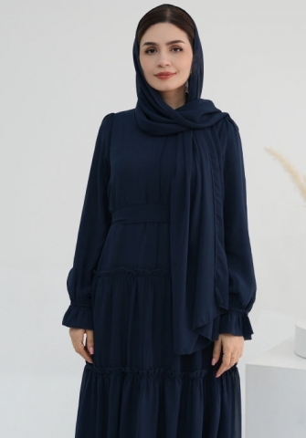 (Real Image)2024 Styles Women Muslim Tassel Long Sleeve Pure Beauty Solid Color Dress