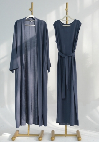 (Real Image)2024 Styles Women Muslim Tassel Long Sleeve Solid Color Cotton Linen Open Front Long Robe