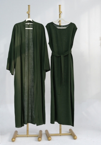 (Real Image)2024 Styles Women Muslim Tassel Long Sleeve Solid Color Cotton Linen Open Front Long Robe