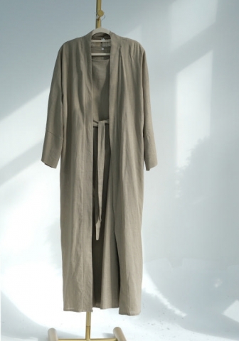 (Real Image)2024 Styles Women Muslim Tassel Long Sleeve Solid Color Cotton Linen Open Front Long Robe