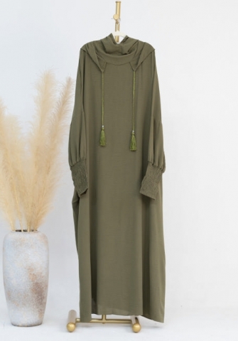 (Real Image)2024 Styles Women Muslim Tassel Hoodie Solid Color Long Sleeve Maxi Dress