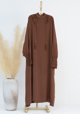 (Real Image)2024 Styles Women Muslim Tassel Hoodie Solid Color Long Sleeve Maxi Dress