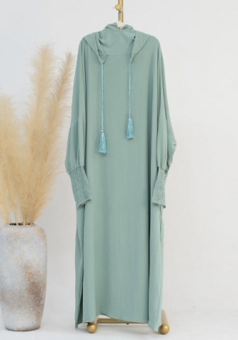(Real Image)2024 Styles Women Muslim Tassel Hoodie Solid Color Long Sleeve Maxi Dress