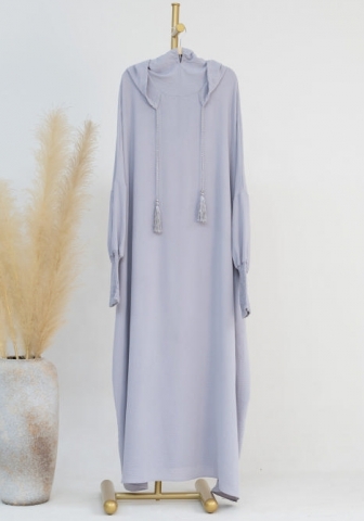 (Real Image)2024 Styles Women Muslim Tassel Hoodie Solid Color Long Sleeve Maxi Dress