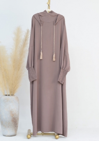 (Real Image)2024 Styles Women Muslim Tassel Hoodie Solid Color Long Sleeve Maxi Dress