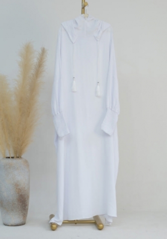 (Real Image)2024 Styles Women Muslim Tassel Hoodie Solid Color Long Sleeve Maxi Dress