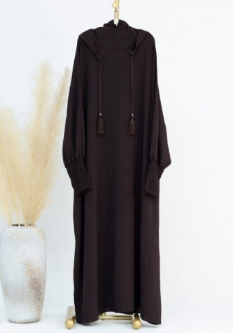 (Real Image)2024 Styles Women Muslim Tassel Hoodie Solid Color Long Sleeve Maxi Dress