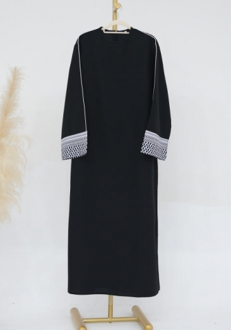 (Real Image)2024 Styles Women Muslim Tassel Long Sleeve Patchwork Elegant Dress