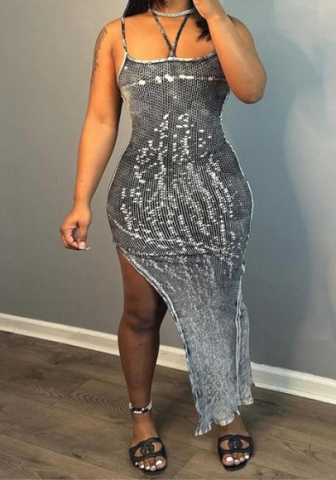 (Real Image)2024 Styles Women Summer Spaghetti Strap Asymmetrical Hem Slim Fit Floral Print Sheath Dress