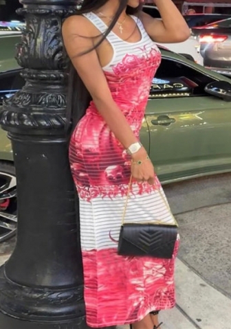 (Real Image)2024 Styles Women Summer Temperament Slim-Fit Low-Cut Digital Print Tank Dress