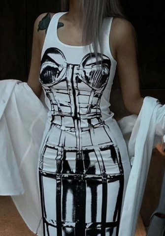 (Real Image)2024 Styles Women Summer Fashion Sexy Sleeveless Tight-Fit Slimming Digital Print Maxi Dress