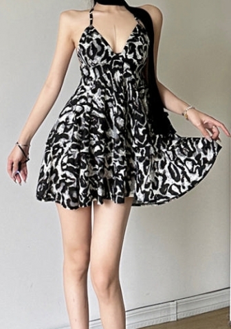 (Real Image)2024 Styles Women Summer Fashion V-Neck Spaghetti Strap Floral Print Slimming Elegant Dress