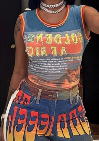 (Only Tops,Real Image)2024 Styles Women Summer Fashion Sexy Crop Tight Slimming Vest Printed Tank Top