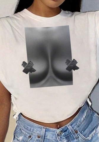 (Real Image)2024 Styles Women Summer 3D Print Round Neck Sleeveless Slit Casual Crop Top