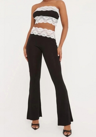 (Real Image)2024 Styles Women Summer Fashion Spliced Off-Shoulder Bustier Top and Casual Pants Two Piece Set