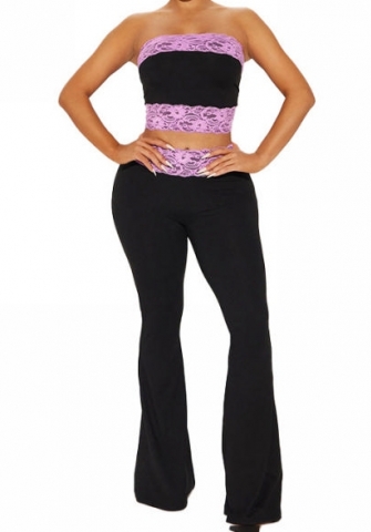 (Rose)2024 Styles Women Summer Fashion Spliced Off-Shoulder Bustier Top and Casual Pants Two Piece Set