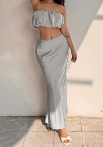 (Real Image)2024 Styles Women Summer Tweed Off-Shoulder Bustier Top and Bodycon Skirt Set