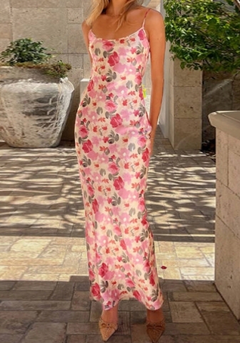 (Real Image)2024 Styles Women Summer Fashion Sexy Backless Floral Print Bodycon Cami Maxi Dress