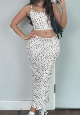 (Real Image)2024 Styles Women Summer Fashion Floral Print Crop Tube Top and Bodycon Skirt Set