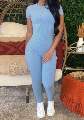 (Real Image)2024 Styles Women Summer Fashion Streetwear Bodycon Back Zipper Short Sleeve Jumpsuit